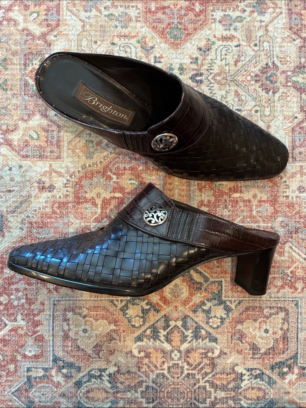 Vintage Brighton Tryst Brown Woven Leather Mules Clogs